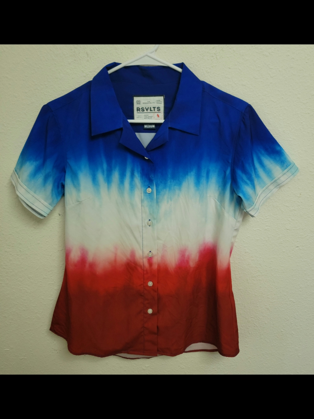 RSVLTS Americana Tie-Dye Short Sleeve Button Down Shirt Women's Medium